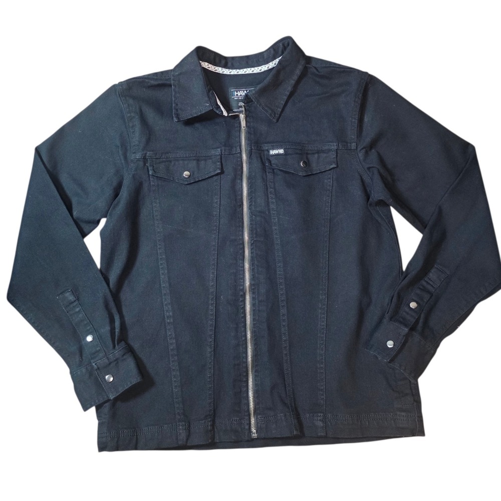 Tony Hawk Mens M Black Denim Trucker Jacket Full Zip Stretch Skate Y2K